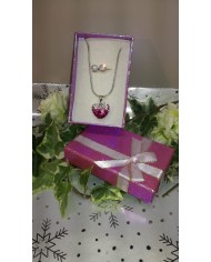 Parure Coeur collier et boucles d'oreilles : perles Swarovski - rosé