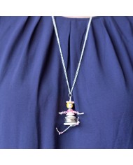 Sautoir poupée bouton blanc et rose