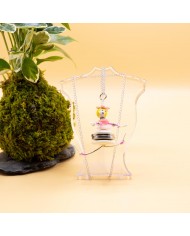 Sautoir poupée bouton blanc et rose