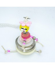 Sautoir poupée bouton blanc et rose