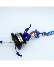 Sautoir poupée bouton bleu