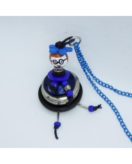 Sautoir poupée bouton bleu