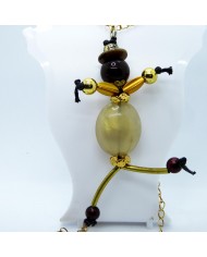  Sautoir poupée perle écru et doré