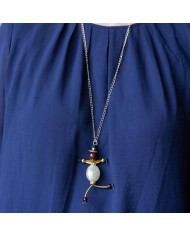  Sautoir poupée perle écru et doré