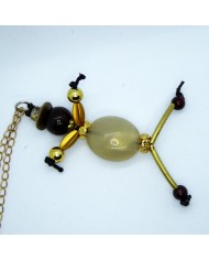  Sautoir poupée perle écru et doré