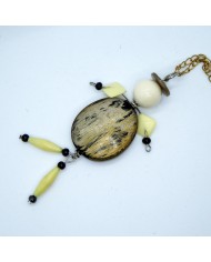 Sautoir poupée perle écru et marron