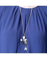 Sautoir poupée perle écru et marron