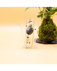 Sautoir poupée perle écru et marron