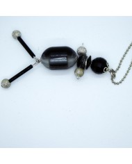 Sautoir poupée perle noir et argent