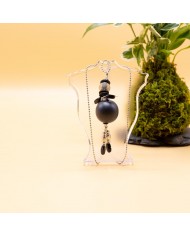 Sautoir poupée perle ronde gris et argent