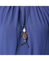 Sautoir poupée perle marron et noir