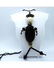 Sautoir poupée perle marron et noir