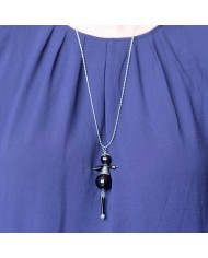 Sautoir poupée perle noir