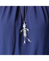 Sautoir poupée perle argenté