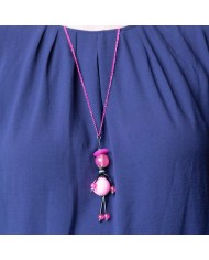 Sautoir poupée perle noir et rose