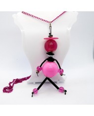 Sautoir poupée perle noir et rose