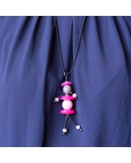 Sautoir poupée perle rose fushia