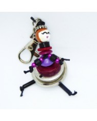 Porte Clés / Bijou de sac Poupée Boutons argent et bordeau