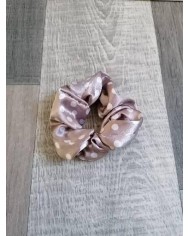 Chouchou élastique en satin à pois taupe et blanc