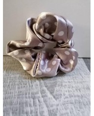 Chouchou élastique en satin à pois taupe et blanc