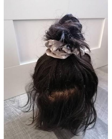 Chouchou élastique en satin à pois taupe et blanc