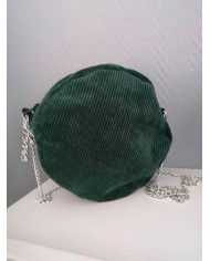 Sac rond avec chaînette en velours côtelé vert sapin Sac rond avec chaînette en velours côtelé vert sapin