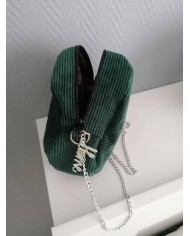 Sac rond avec chaînette en velours côtelé vert sapin Sac rond avec chaînette en velours côtelé vert sapin