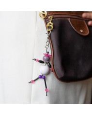 Porte Clés / Bijou de sac Perle blanc et rose