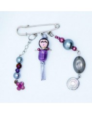 Broche poupee violet et gris