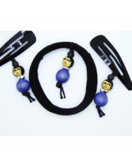 lot 2 barrettes et 1 chouchou poupee violet