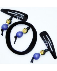 lot 2 barrettes et 1 chouchou poupee violet