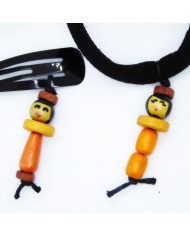 lot 2 barrettes et 1 chouchou poupee orange
