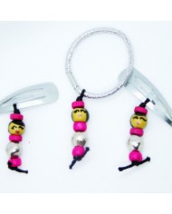 lot 2 barrettes et 1 chouchou poupee rose argent