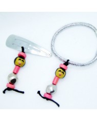 lot 1 barrette et 1 chouchou poupee argent rose