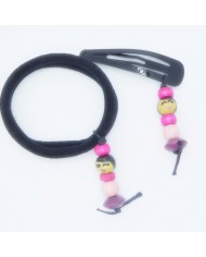 lot 1 barrette et 1 chouchou poupee fushia violet