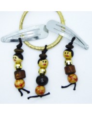 lot 2 barrettes et 1 chouchou poupee marron doré