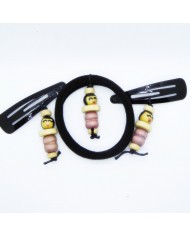 lot 2 barrettes et 1 chouchou poupee écru