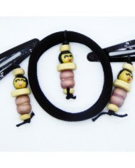 lot 2 barrettes et 1 chouchou poupee écru