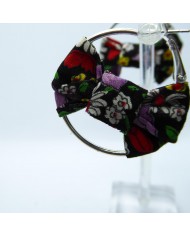 Boucle d'oreilles noeud  noir fleuri 3.5