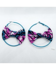 Boucle d'oreilles noeud rose bleu fleur 6