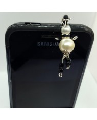 Bijou de portable poupee blanc nacré et noir