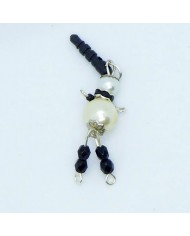 Bijou de portable poupee blanc nacré et noir