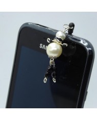 Bijou de portable poupee blanc nacré et noir