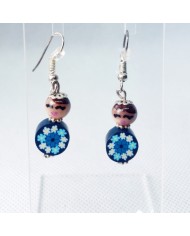 Boucle d'oreilles poupee bleu fleur
