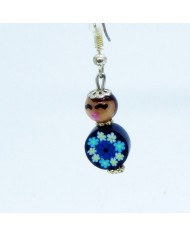 Boucle d'oreilles poupee bleu fleur