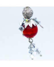 Boucle d'oreilles poupee perle rouge et grise