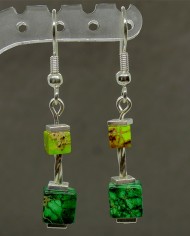 Boucles d'oreilles jaspe vert métal argenté