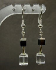 Boucles d'oreilles onyx noir métal argenté