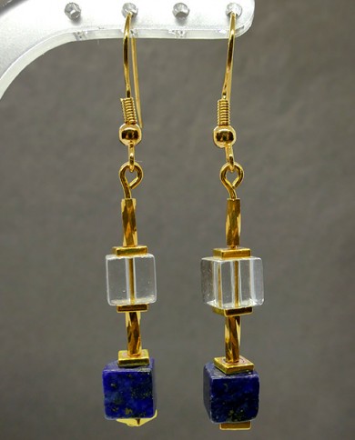 Boucles d'oreilles Lapis lazuli et cristal sur métal doré
