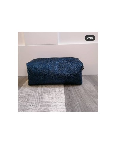 Trousse à maquillage en simili pailleté bleu nuit Trousse à maquillage en simili pailleté bleu nuit